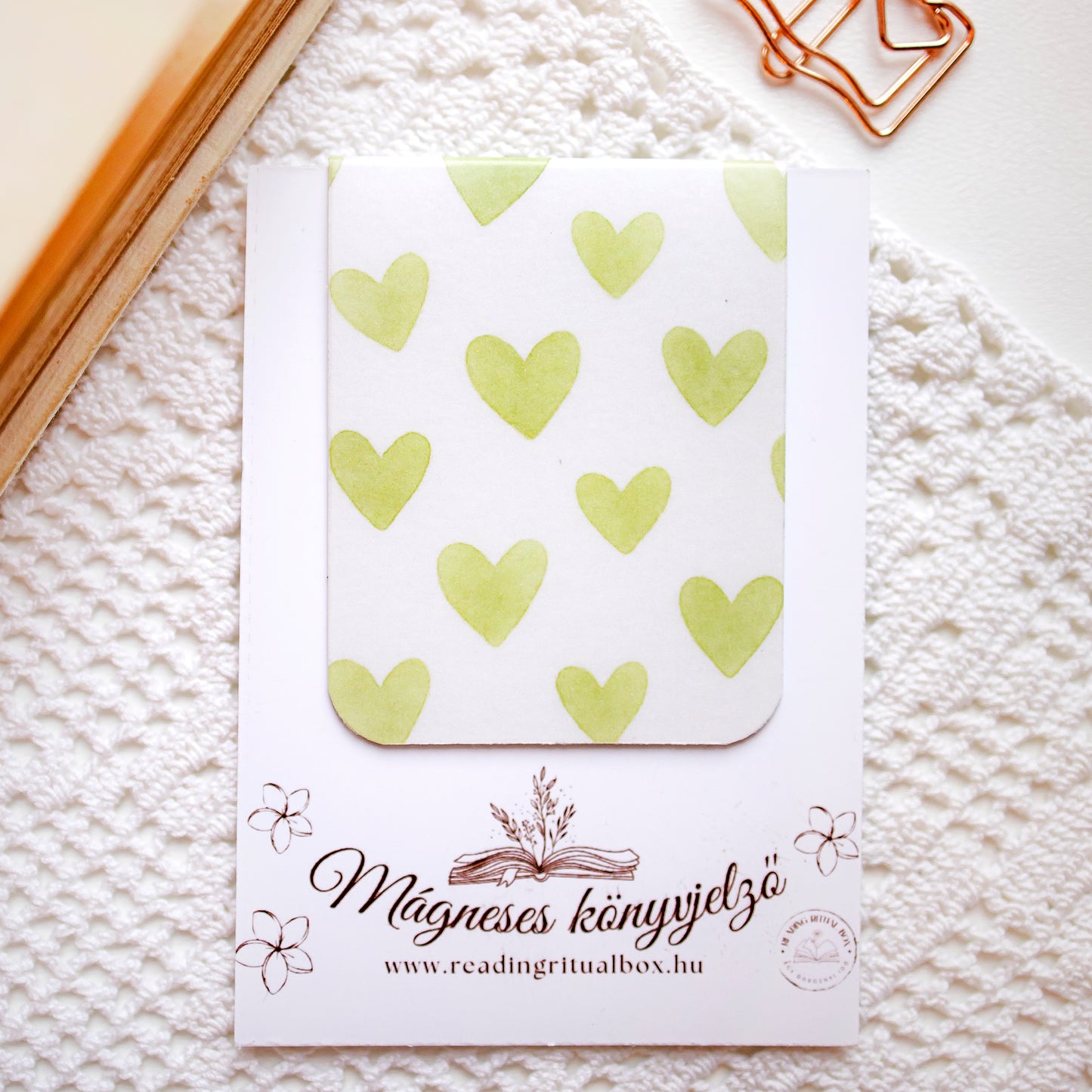 Mágneses könyvjelző - Zöld szív